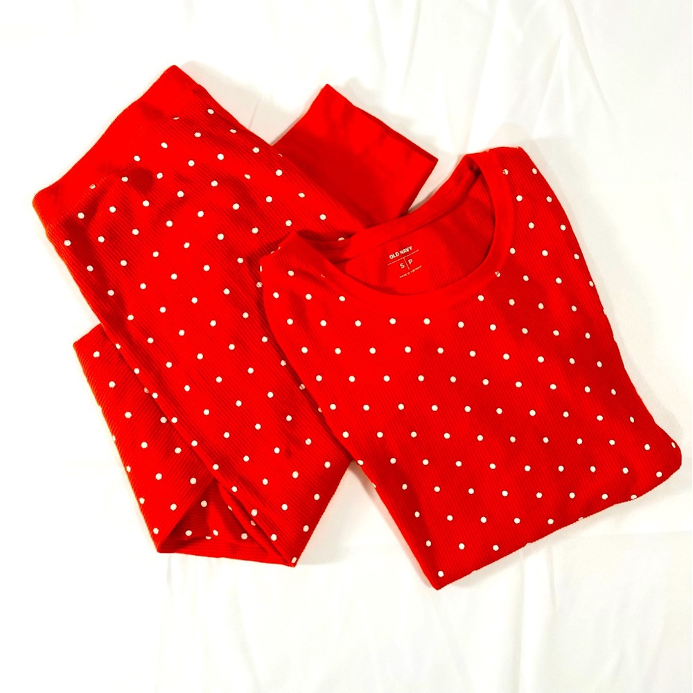 Old Navy Waffle Knit Red with White Polka Dots Pajama Set _ Top Sz S Pant Sz M